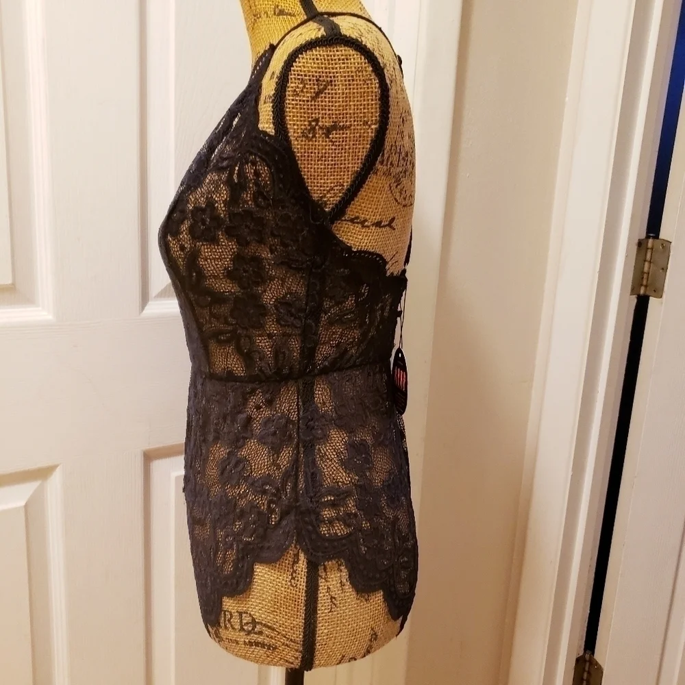 NWT Avid Love Women's Medium Black Deep V-Neck Lace Baby Doll Bodysuit Valentine - Picture 2 of 7